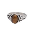 thumbnail image 4 of PAMTIER Men's Stainless Steel Personality Vintage Punk Oval Cut Brown Gemstone Biker Ring Cool Honeycomb Pattern Carved Wedding Band Silver Size 7, 4 of 6