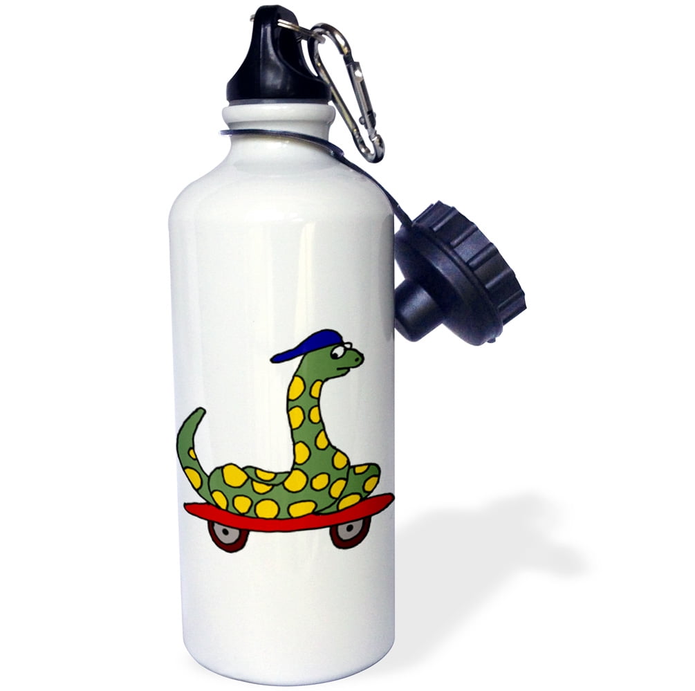 3dRose Funny Green Snake on Skateboard, Sports Water Bottle, 21oz by 3dRose