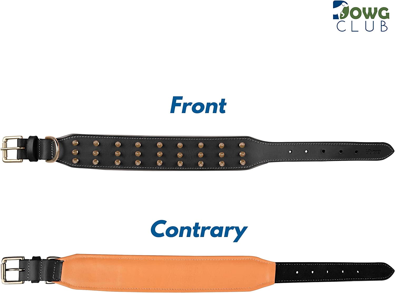 DowgClub | Genuine Leather Heavy Duty Spiked Dog Collar | Full Grain, Cushion Sheep napa padding Inside, Comfortable, Strong | Best for Medium, Large, X-Large Breeds | Cherry, Black, Pink, Tan |