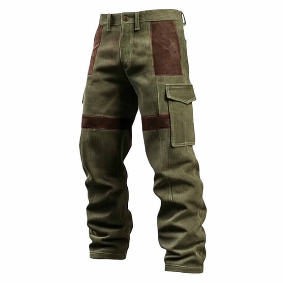 Blmnix Cargo Trousers for Men Corduroy Pants Low Rise Carpenter Pants Baggy Pant Long Green Straight-Leg Mens Pants Casual,M
