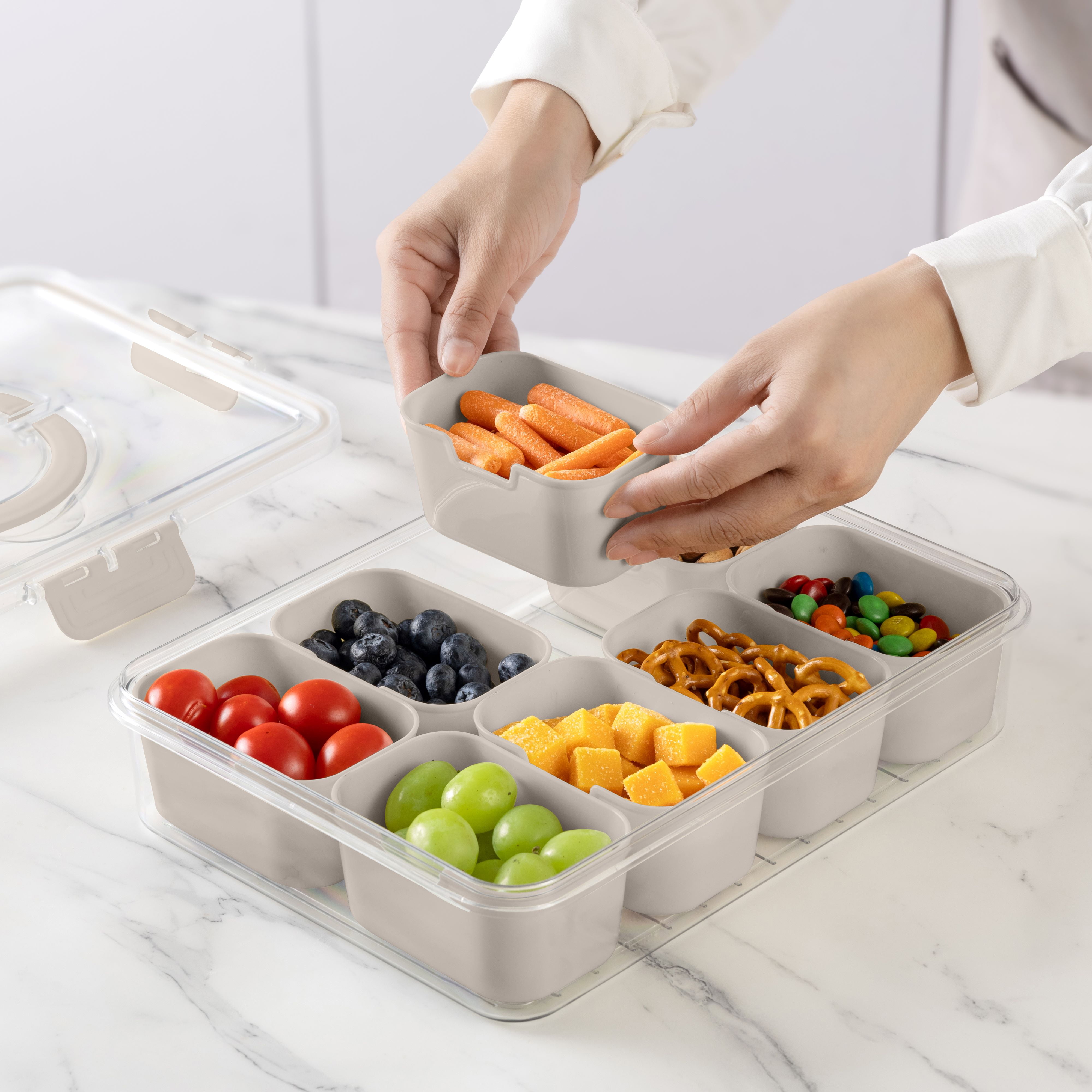 (4 pack) Cook With Color Snackle Box for Kids Lunch Box and Snack Container, Brown