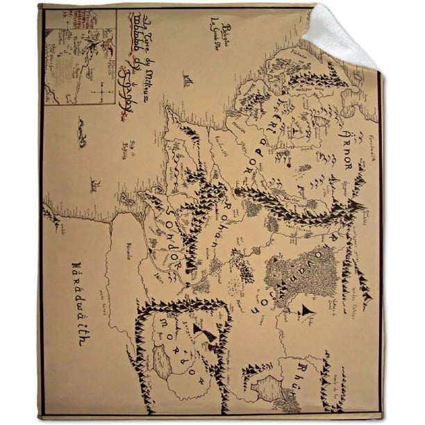 Manta con mapa de la Tierra Media, manta de terciopelo Ultra suave, manta de cama ligera, edredón duradero, decoración del hogar, manta de lana