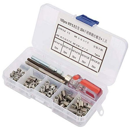 

105pcs Threaded Inserts Repair Kit Stainless Steel Helicoil Type Wire Insert Installation Set (M5 x 0.8)