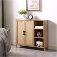 thumbnail image 2 of JERFIT Mid-Century Modern Accent Cabinet with Rattan Doors and Open Shelves, Adjustable Storage Organizer for Living Room, Dining Room, Natural, 2 of 8