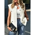 thumbnail image 3 of Women's Sleeveless Sweater Vest with Button Up Cable Knit Crew Neck Trendy Casual Loose Summer Cardigan, 3 of 5
