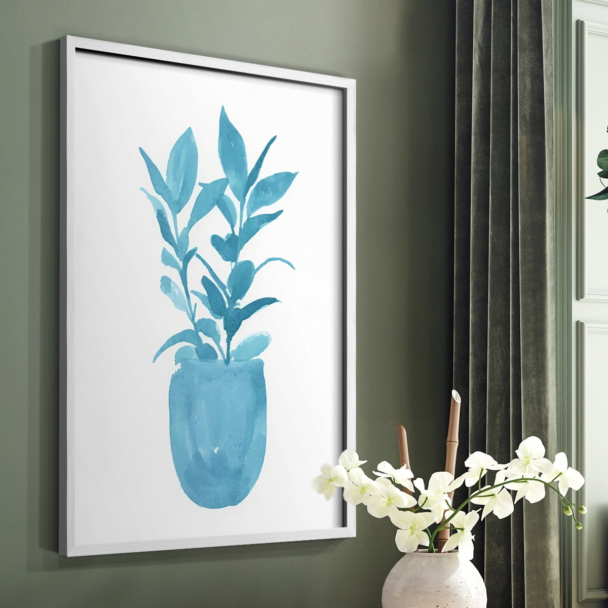 Watercolor House Plant III Framed Print in White Solid Wood 8 x 10 Framed Print