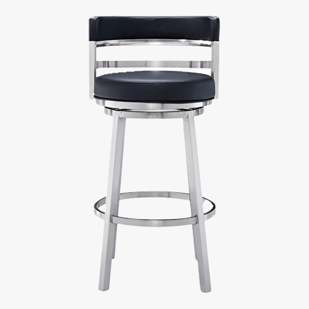 Madrid 26" Counter Height Swivel Black Faux Leather and Brushed Stainless Steel Bar Stool