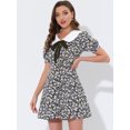 thumbnail image 2 of INSPIRE CHIC Robe-Chemise Courte à Manches Courtes pour Femme, Coupe Évasée, Col Contrastant, Noir-Blanc, TG, 2 of 5