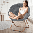 thumbnail image 4 of MoNiBloom 2 Pieces 33" Round Foldable Saucer Chair, Soft Faux Fur Oversized Folding Accent Chair Lounge Moon Chair with Metal Frame for Bedroom, Gray, 4 of 10