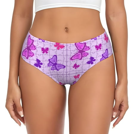 Womens Underwear - Puzzles butterfly pink purple No Show Seamless Underwear for Women  Soft Stretch Womens Panties  Hipster Ladies Panties Bikini Underwear Briefs