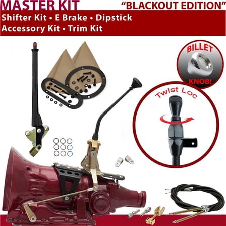 American Shifter 4L60 Shifter Kit Black 10 in. E Brake Cable Clevis Trim Kit Dipstick for EF287