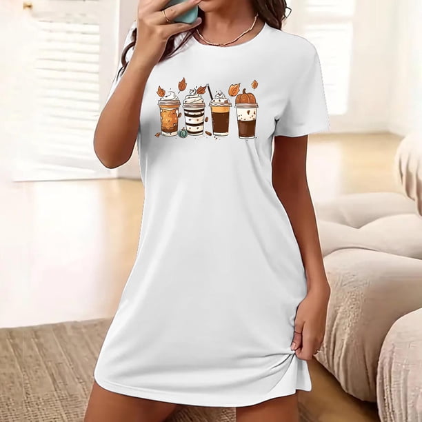 Camisón corto de talla grande para mujer, camisón de manga corta con estampado de pecho a la moda, camisón para mujer