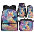thumbnail image 2 of Bulopur Galaxy Print Kids Backpack Set 4 Pcs Orange Fox Kids School Bag with Lunch Box, Pencil Case and Water Bottle Cover for Fox Lovers Outdoor Adventure Kids, 2 of 8