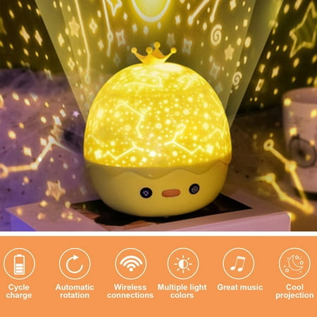 

Rotating Projection Lamp with Musicbox Crown Duck Colorful LED Night Light Projector with 6pcs Projection Films and 8 Built-in Songs