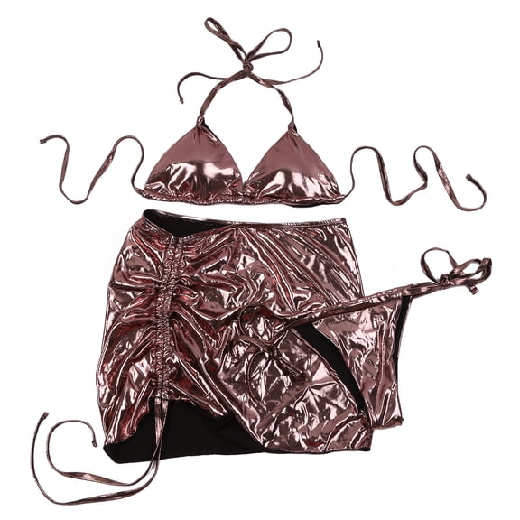 Bikini Set 3 Pieces Swimsuit Beachwear Backless Bathing Suits with Sarongs Cover Up for Women