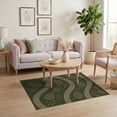 thumbnail image 3 of ODIKA 4'x6' Olive Green Midcentury Modern Flowing Wave Washable Area Rug Abstract Curved Lines with Scattered Dots for Bedroom, Reading Nook, Pet Friendly & Non-Shedding, 3 of 7
