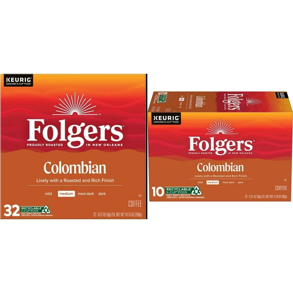 Folgers 100% Colombian Medium Roast 32 ct & Folgers 100% Colombian Medium Roast 12 ct