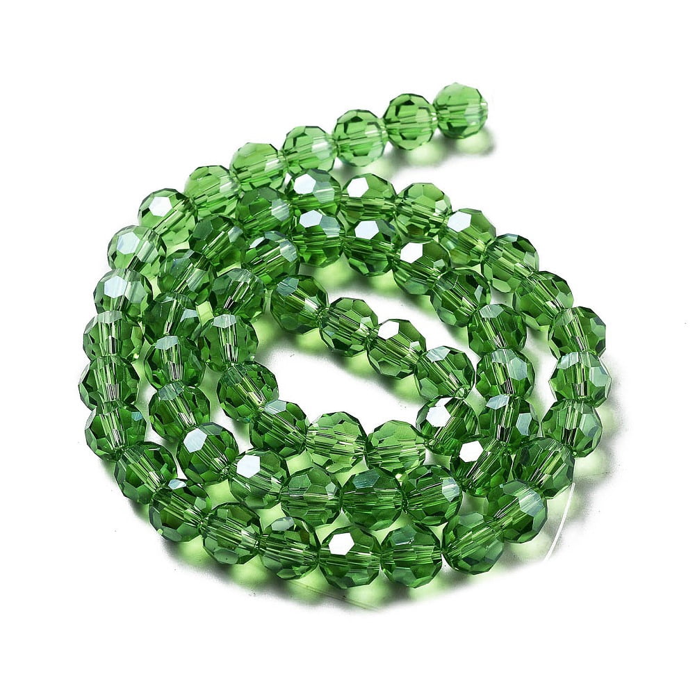 Electroplate Transparent Glass Beads Strands Faceted(32 Facets) Round Pearl Luster Plated Green 8mm Hole: 1mm about 66~69Pc/strand 19.29~19.57 inch