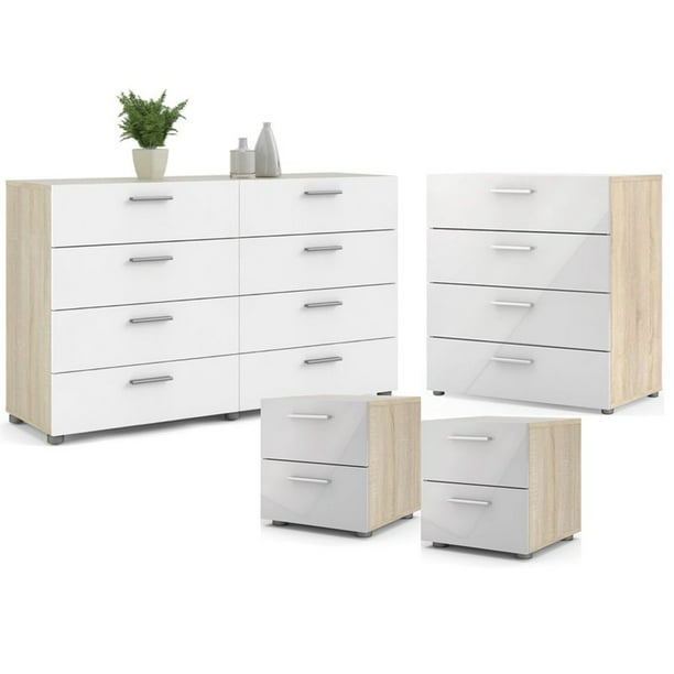 4 Piece Bedroom Set With Two Nightstand, White 5 Drawer Dresser And Nightstand Set