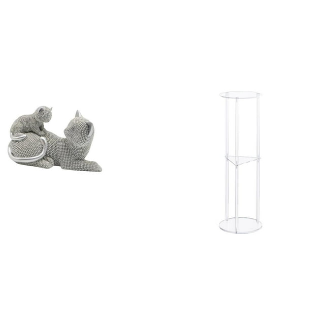 Figura de escritorio,Estatua de gato,linda estantería,escritorio,decoración del hogar,Mesa auxiliar redonda,Mesa auxiliar redonda de acrílico transparente de 3 niveles para sala de