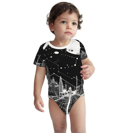 

Kdxio Futuristic Moonlit Cityscape Pattern Unisex Baby Cotton Short Sleeve Bodysuits-3 Months