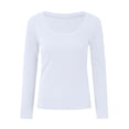 thumbnail image 4 of felwors Womens Long Sleeve Scoop Neck Ribbed Knit Fitted Casual Tops Tee Slim Basic Shirts White, M, 4 of 5