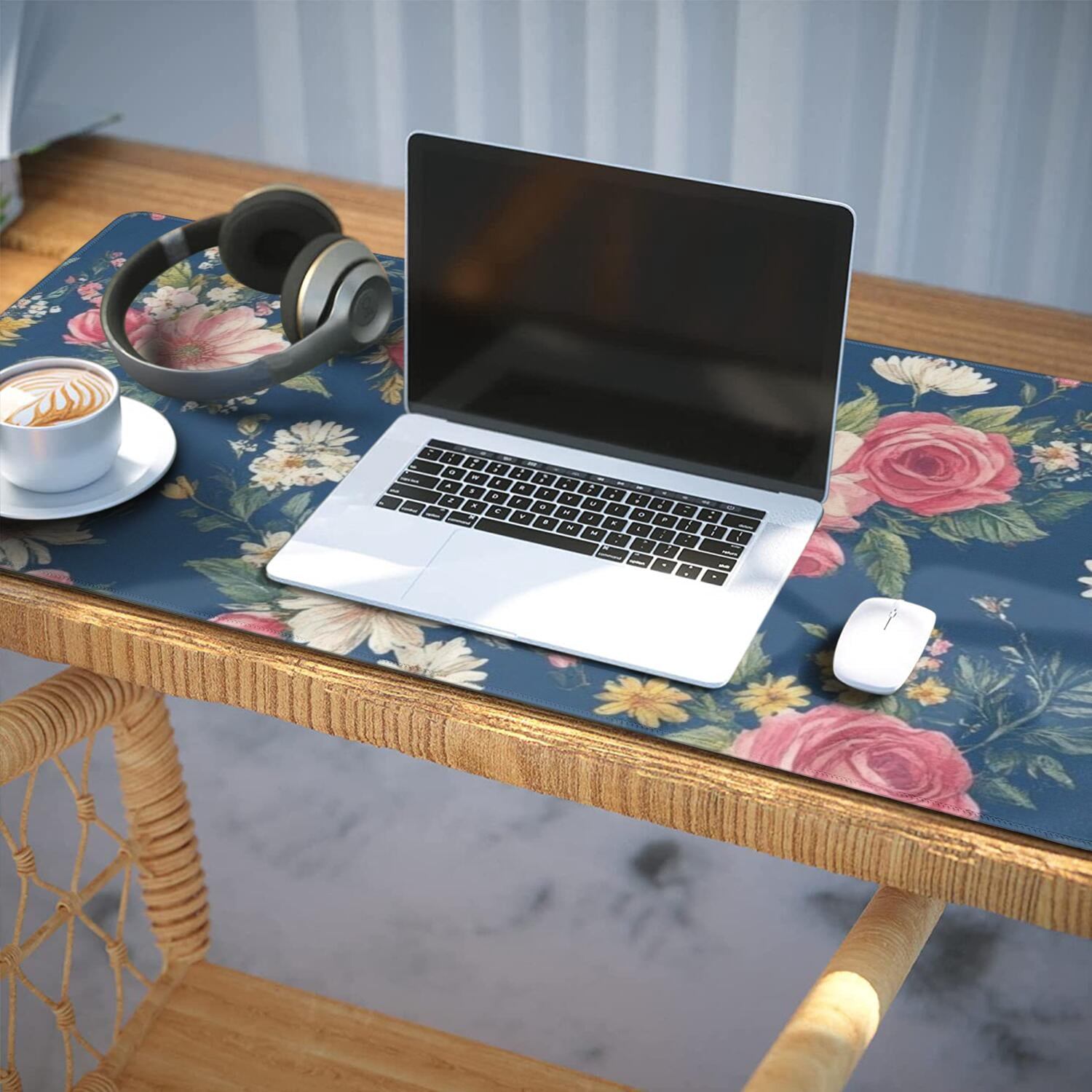 Long Mouse Pads for Desk,Pioneer Flower Floral Print Pattern Desk Mats on Top Of Desks, Desk Mouse Pad Extra Large with 3mm Non-Slip Base and Stitched Edge for Gaming,Office,Work,Home 35.4"x15.7"