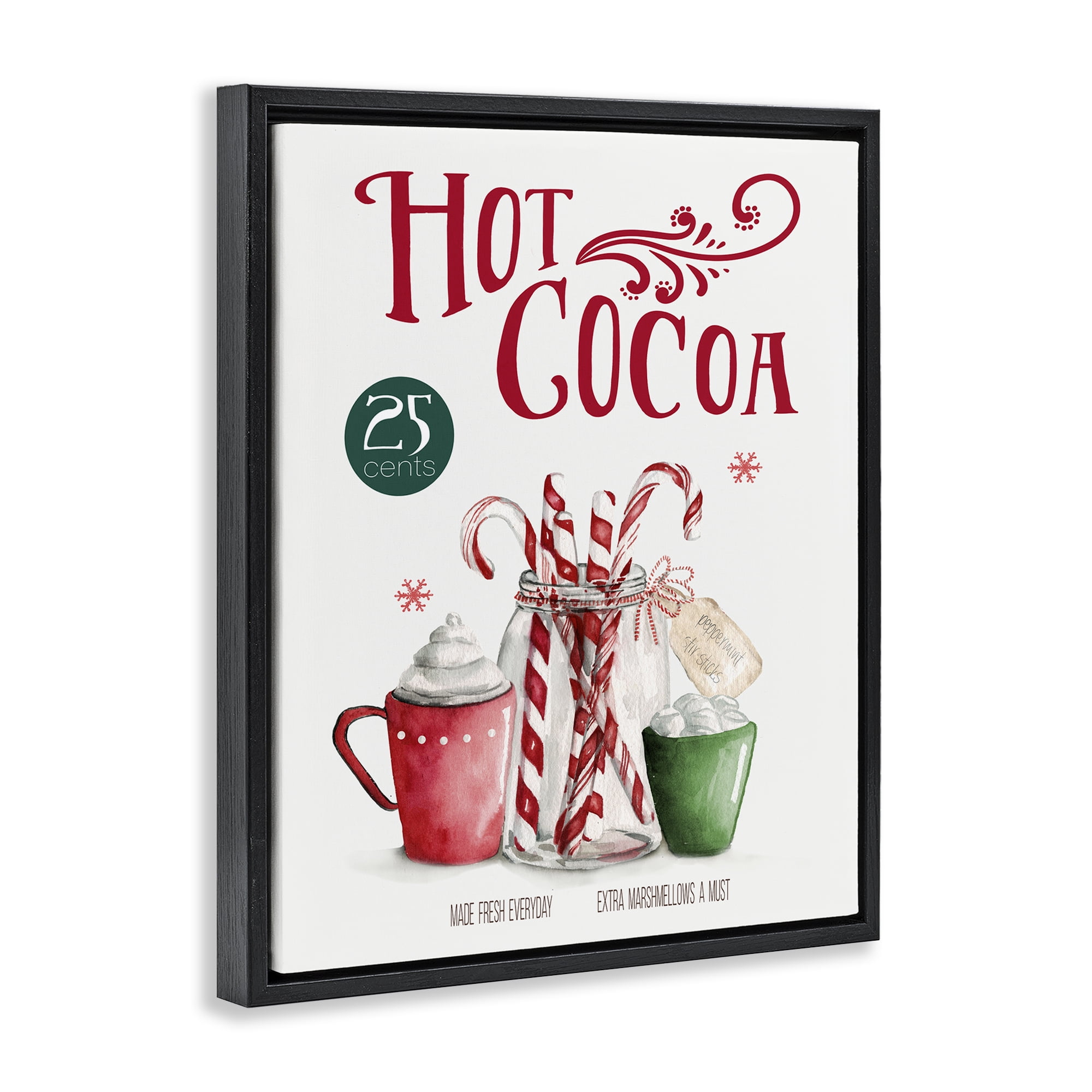 Stupell Industries Vintage Winter Hot Cocoa Holiday Painting Black Floater Framed Canvas Art Prints Wall Art, 17 x 21