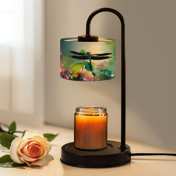 Candle Warmer Lamp with Timer, Dark Green Dragonfly Dreamy Tropical Leaf Impressionist Non-slip Wireless Remote Control Wax Melts Warmer with 4 Bulbs for Home Office Dorm, Birthday Gifts for Women