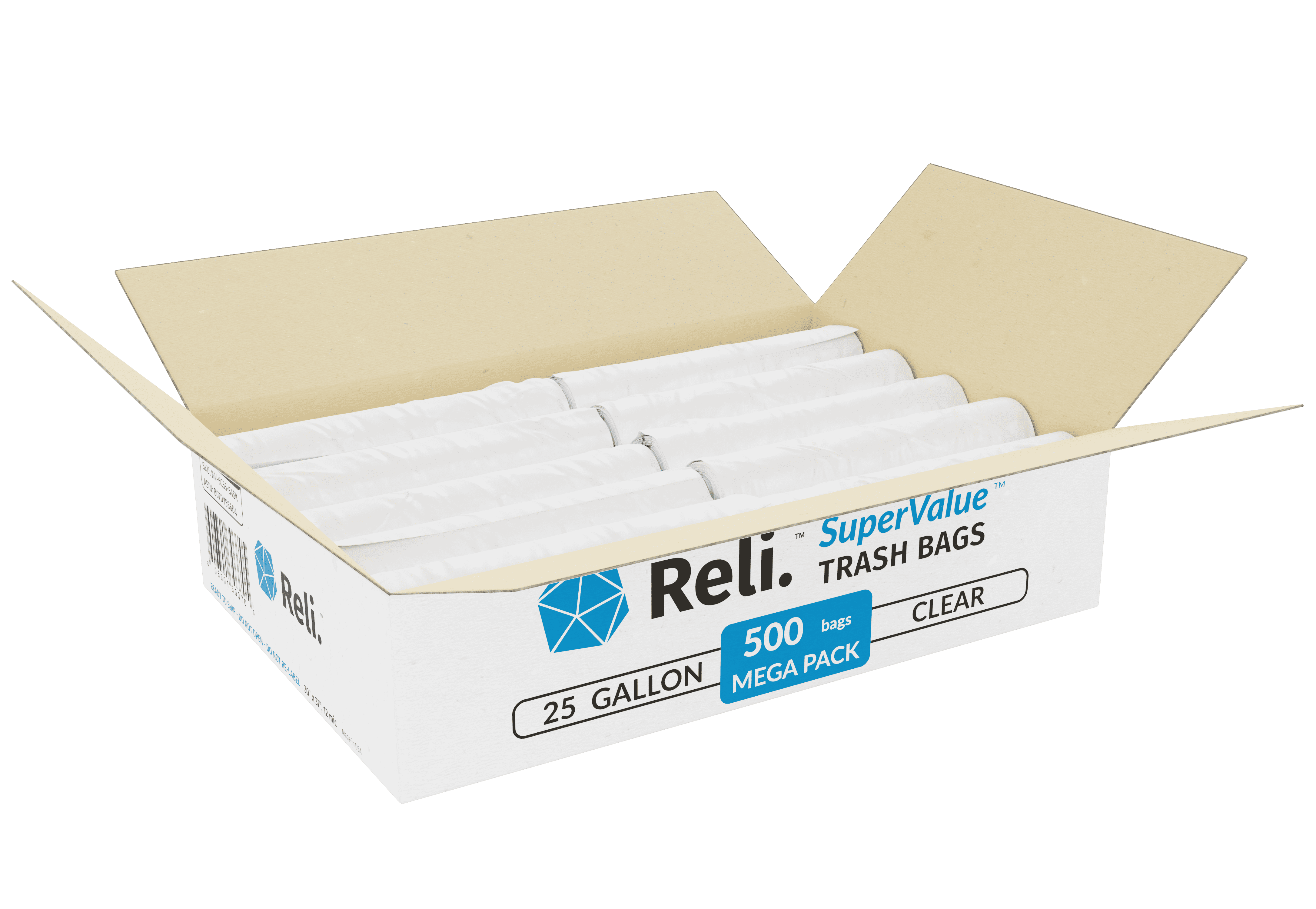  Reli. SuperValue 16-25 Gallon Trash Bags (500 Count Bulk) Clear Garbage  bags : Health & Household