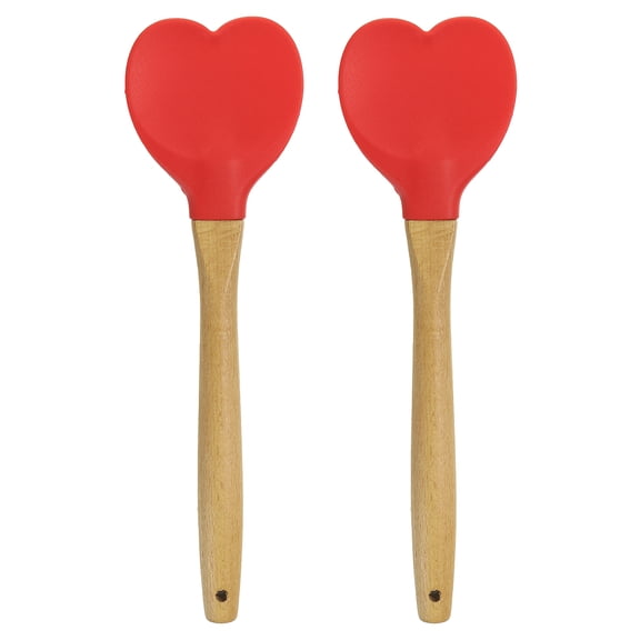 Uxcell 2 Pack Silicone Spatula with Wood Handle, Heart Shaped Spatulas Heat-Resistant Non Stick Cake Scraper for Cooking Utensil Stirring, Red
