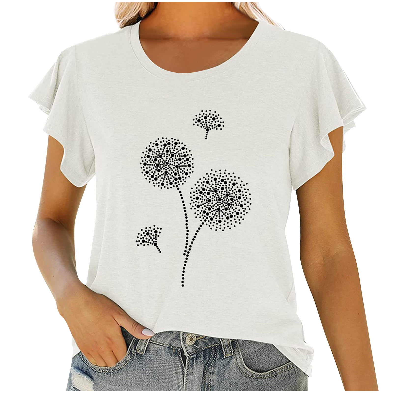 Birdeem Fashion Women Round Neck Short Sleeve Ruffle Printing T-Shirt Tops Summer Blouse