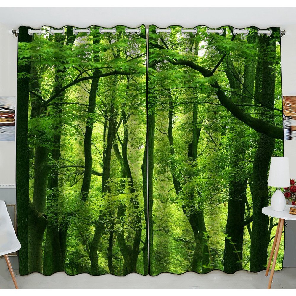 GCKG Dream Amazing Beautiful Fresh Green Forest Window Curtain Kitchen Curtain Window Drapes