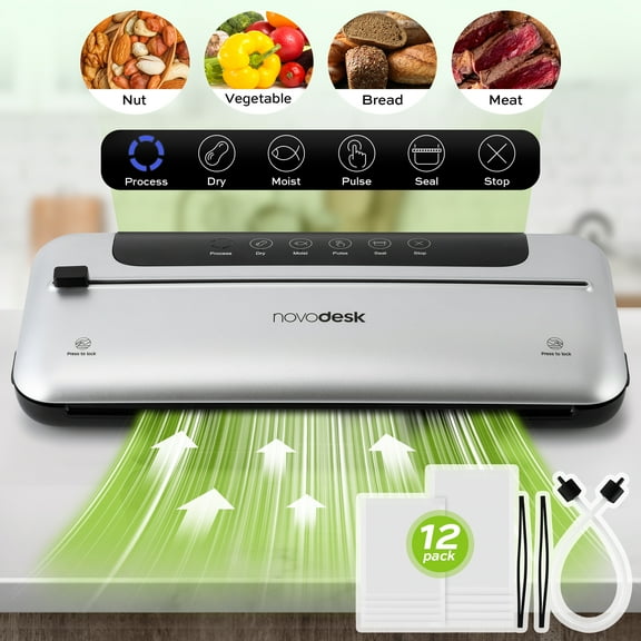 80Kpa Food Vacuum Sealer Machine, Wet and Dry Food Storage, Built-In Cutter with 12 Vacuum Bags, Easy to Clean, Compact Design