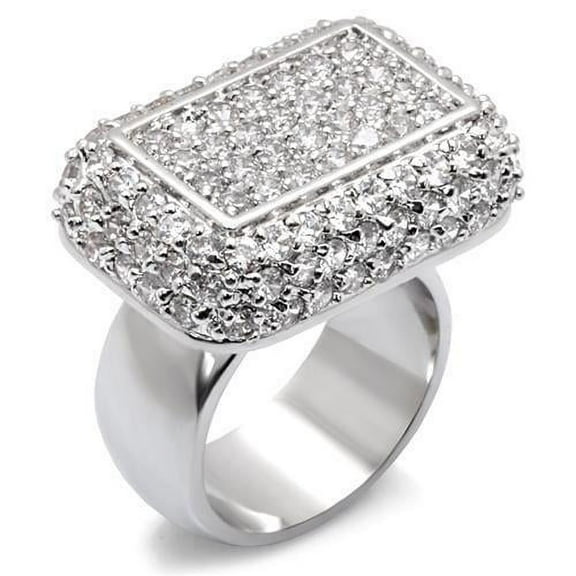 Rhodium Brass Ring with AAA Grade CZ in Clear for Women Clear Stone Color Style 7X099 Size 10