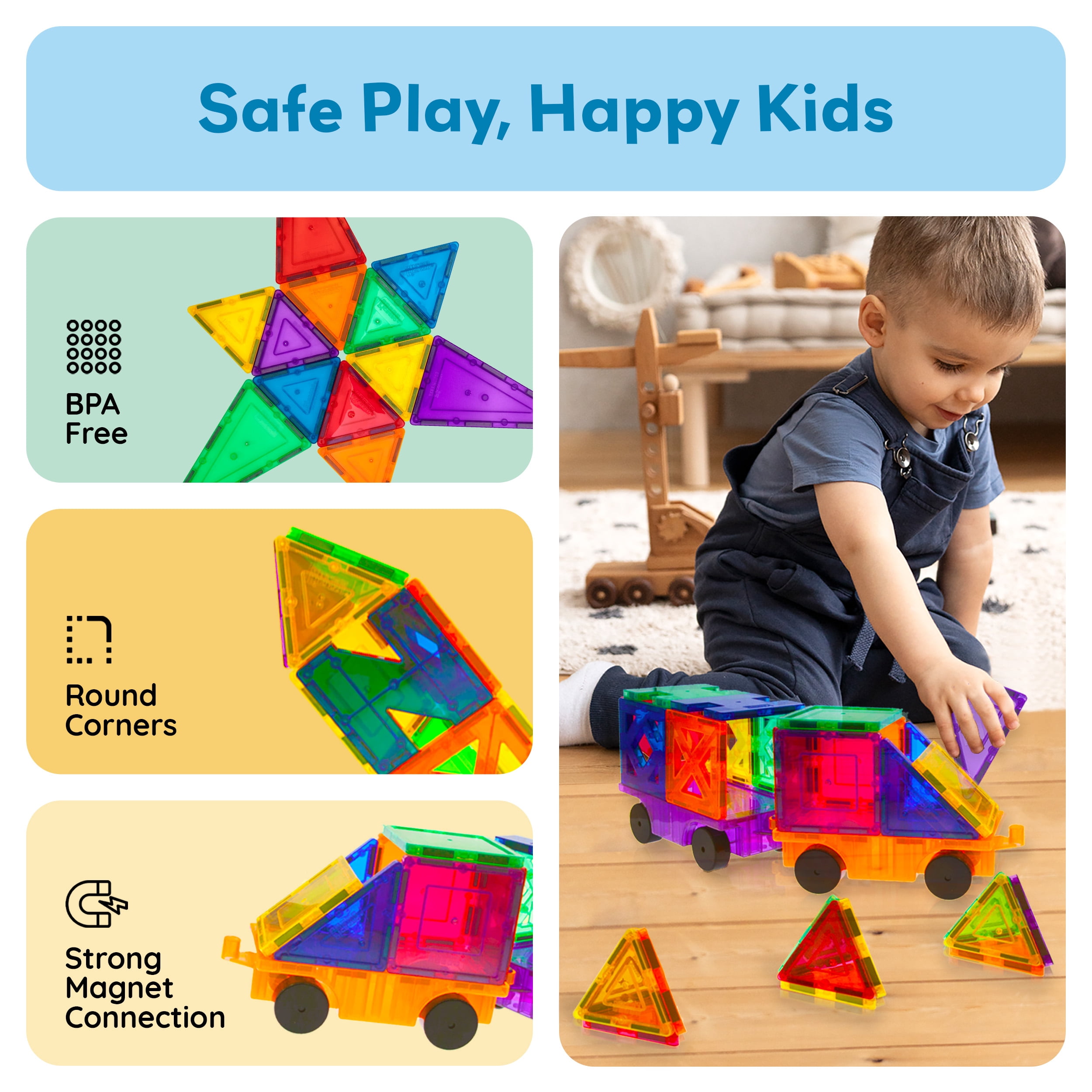PICASSO-TILES Magnetic Tiles for Kids, 82PCS Construction STEM Building Blocks Educational Toy
