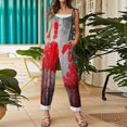 thumbnail image 5 of Halloween Jumpsuits for Women Linen Oversized Sleeveless Dressy Floral Print Adjustable Strap Rompers, 5 of 6