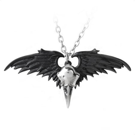 Alchemy Gothic Ravenger Black / Silver Winged Raven Skull Pendant