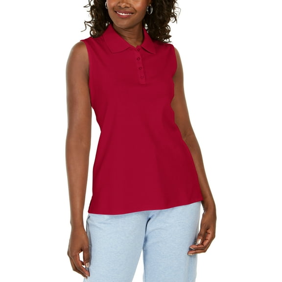 Karen Scott Petite Sleeveless Polo Shirt New Red Amore PS