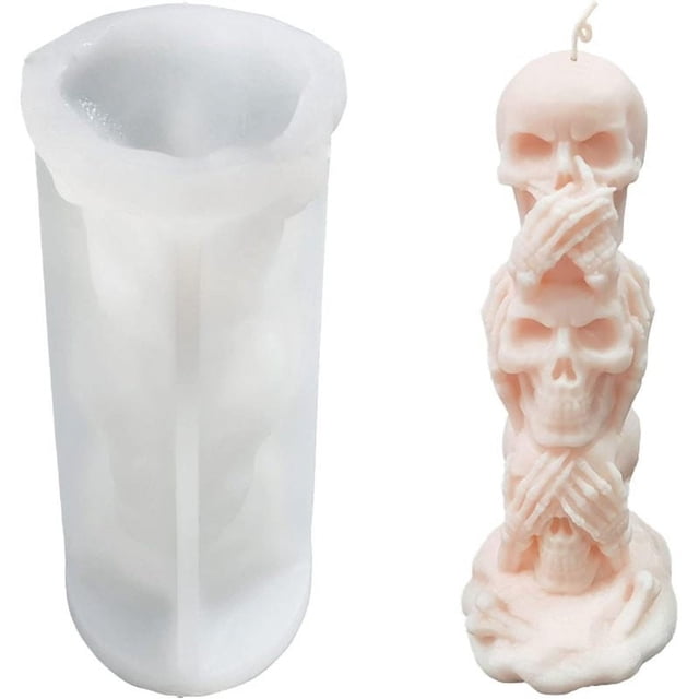 Molde de vela de calavera 3D, columna de Molde de resina de silicona para Halloween, velas de aromaterapia, fundición de resina, fabricación de cera casera