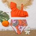 thumbnail image 2 of Swimsuit for Girls 2 Piece Solid Color Bikini Ruffle Top And Floral Print Bottom Summer Bathing Suit Size 10-11 Y, 2 of 5