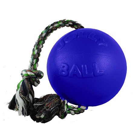 UPC: 0788169060829 | Jolly Pets Romp-n-Roll 8 inch Blue Rubber Ball with Rope for Dogs