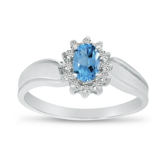 14k White Gold Oval Blue Topaz And Diamond Ring