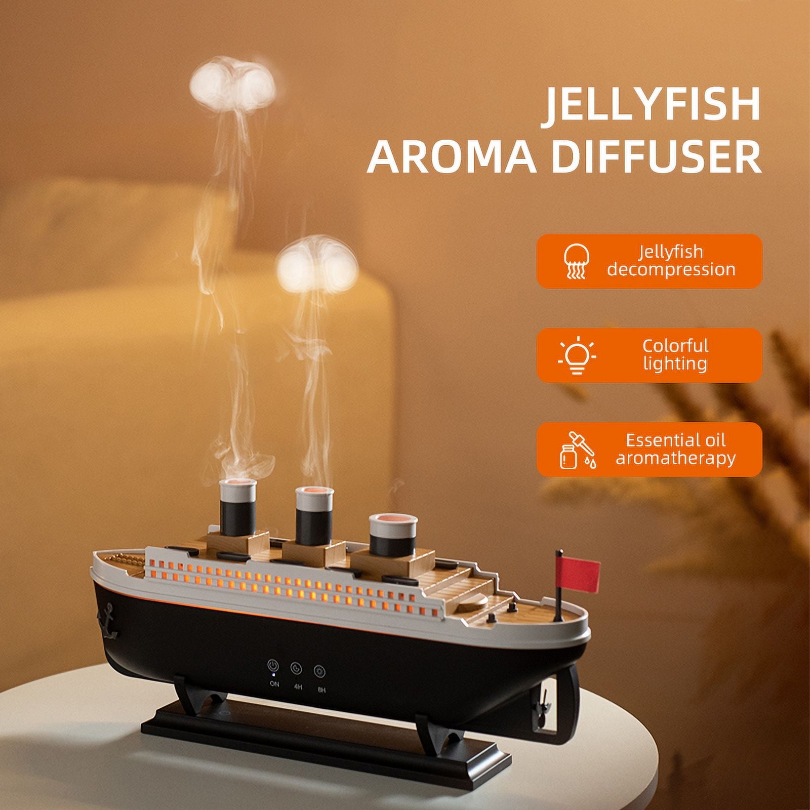 Eclytyku Jellyfish Aromatherapy Diffuser – Ultrasonic Cool Mist Humidifier with LED Lights, 250mL Water Tank, 15-30mL/h Mist Output, Home & Office Relaxation