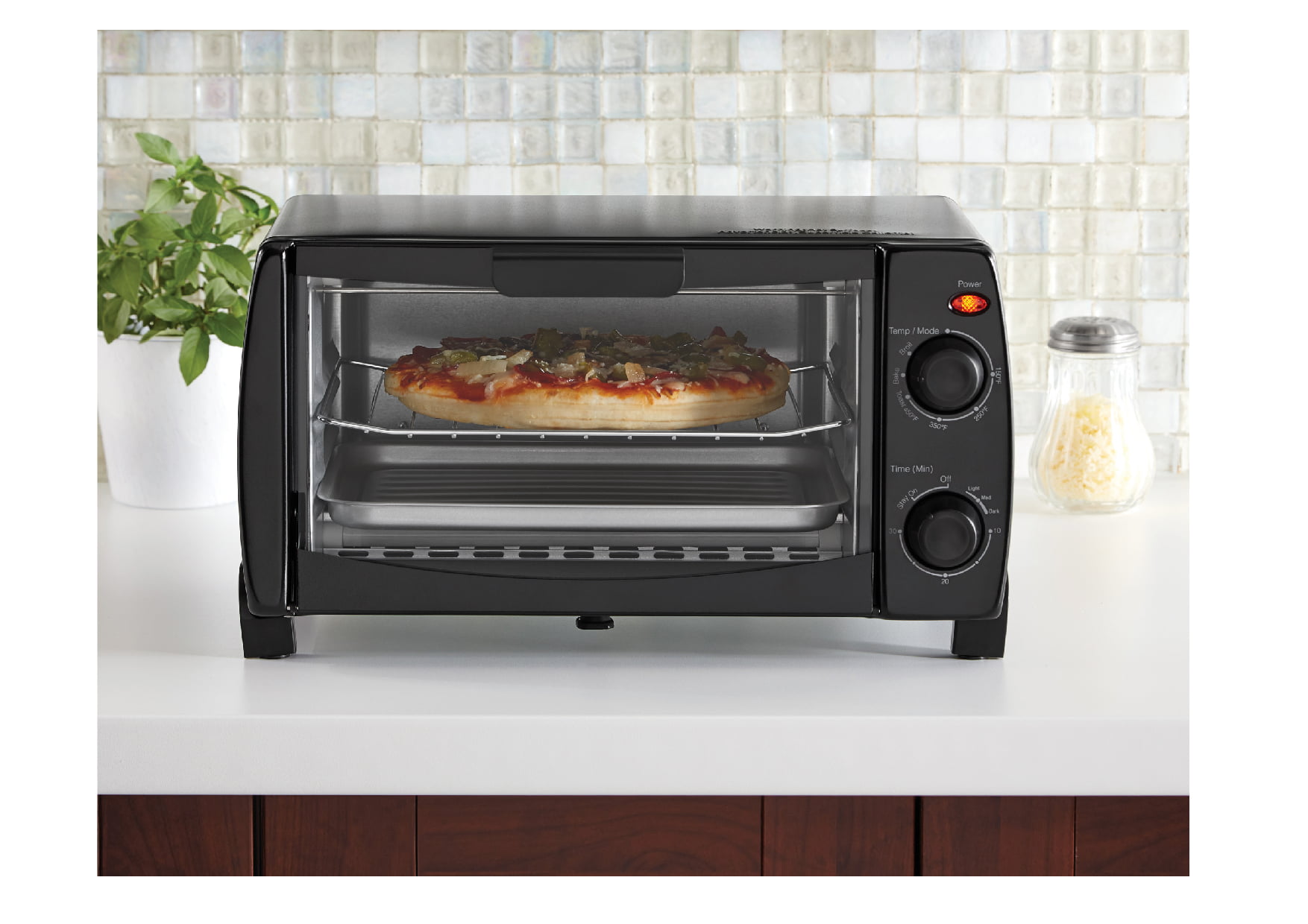 Kahomvis 1000W 4-Slice Black Matte Stainless Countertop Toaster Oven &  Pizza Maker Toaster Oven with Bake Tray and Wire Rack ISA-LKD0-YQW - The  Home Depot