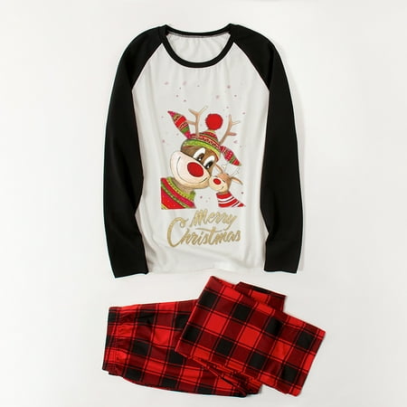 

Family Matching Pajamas Christmas for Women Men Xmas Cute Kawaii Reindeer Printed Tops with Plaid Pants Sleepwear Set