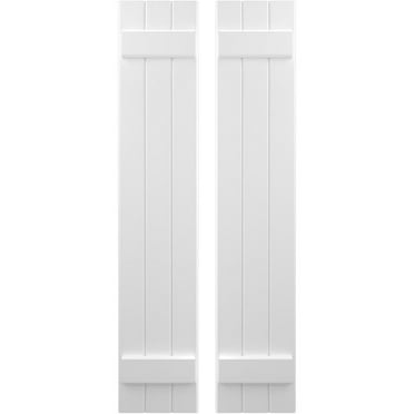Ekena Millwork 10 1/2"W x 80"H Americraft Three Board (2 Batten) Exterior Real Wood Joined Board-n-Batten Shutters (Per Pair), White