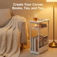 thumbnail image 5 of End Table for Narrow Space, 3 Tier Narrow Side Tables Modern Sofa Table with Storage Shelf, Bedside Table Slim Nightstand with Magazine Rack Living Room Home Office,White, 5 of 11