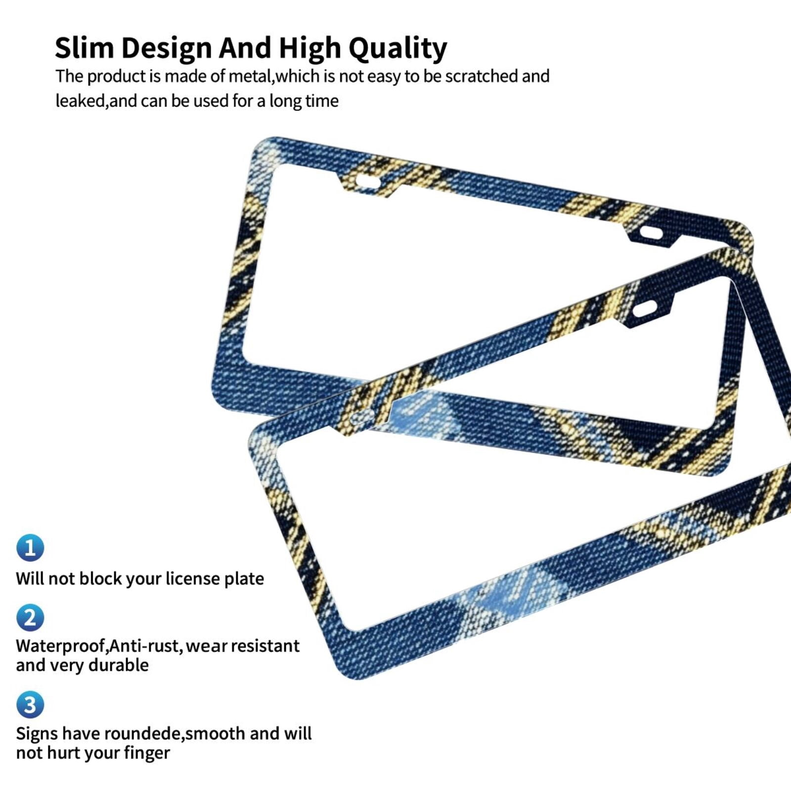 License Plate Frame With Screw Caps 2 Pack Car Plate Frame Front And Rear Rust-Proof Universal Car Tag Holder Argyle Plaid Cornflowerblue_1