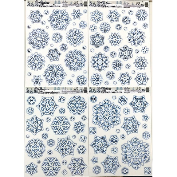 Serafina Home Holiday Winter Vinyl Window Clings: Beautiful Decorative Snowflakes Various Sizes with Glitter 4 Sheets